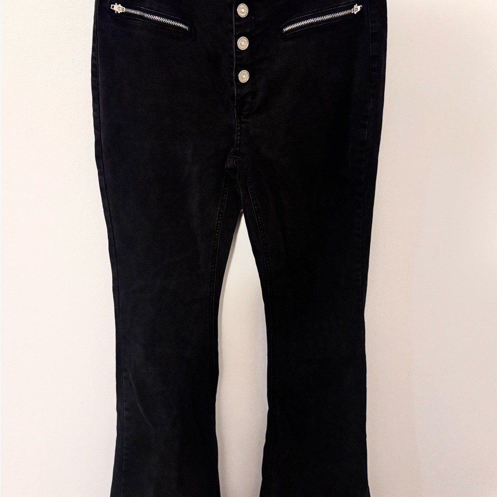 KanCan Black Flare Jeans with Button Accents